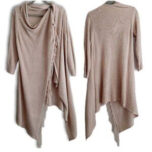 Fringe Hem \ Waterfall Sweater Cardigan Open Front / One Button Cream Pink Sz S